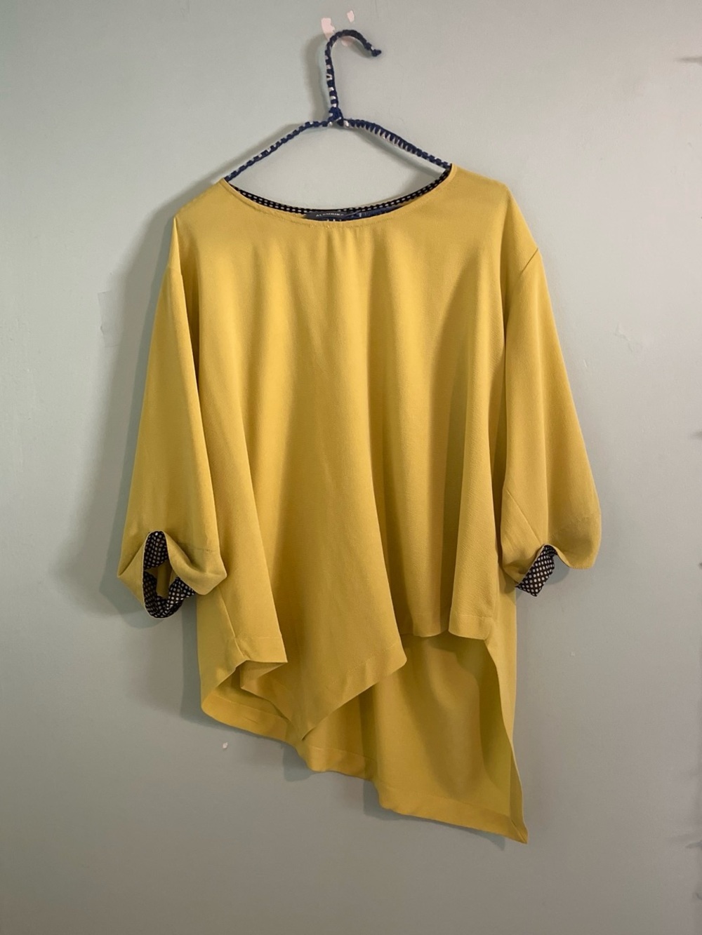 Relaxed Asymmetric Yellow Tunic Top with Polka-Trim Alembika